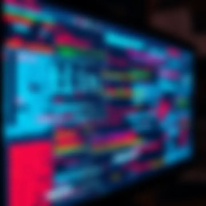 A close-up of a computer screen displaying various glitch effects and error messages, symbolizing recent technical issues.