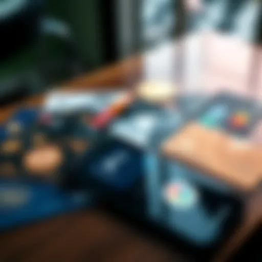 A variety of global crypto debit cards displayed on a table with a smartphone showing Apple Pay and Google Pay logos.