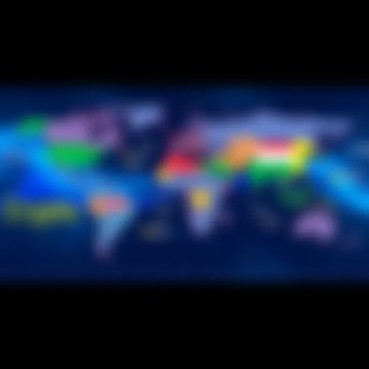 A world map showing the word 'crypto' in different languages including Chinese and Arabic.