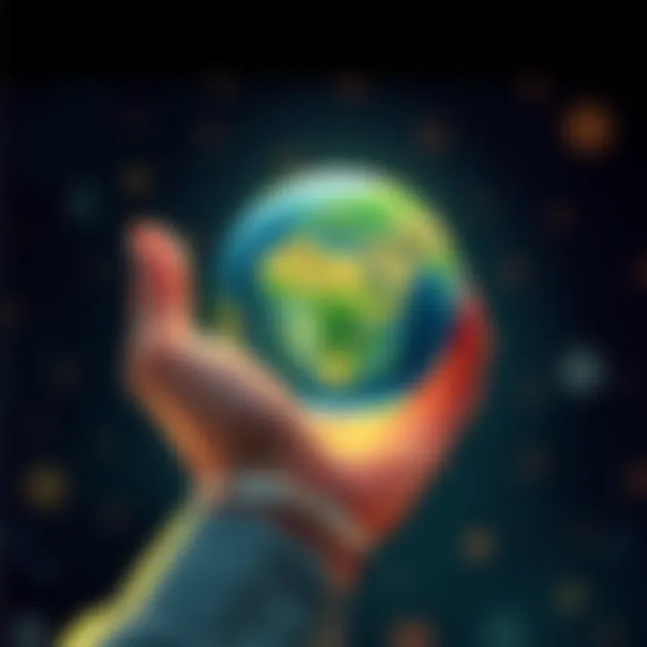An illustration of a hand holding a small globe representing a fraction of the world's wealth, signifying investment opportunities.