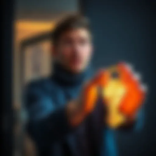 A person looks surprised while holding a large, glowing key in their hand, symbolizing a newfound fortune.