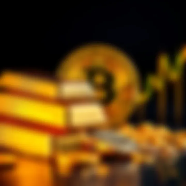 Gold Bars and Bitcoin Symbol Gold bars stacked with a Bitcoin symbol in the background, representing the market comparison between gold and Bitcoin.