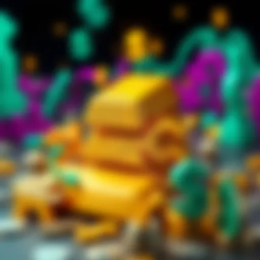 A stack of gold bars surrounded by different currency symbols representing investment opportunities.