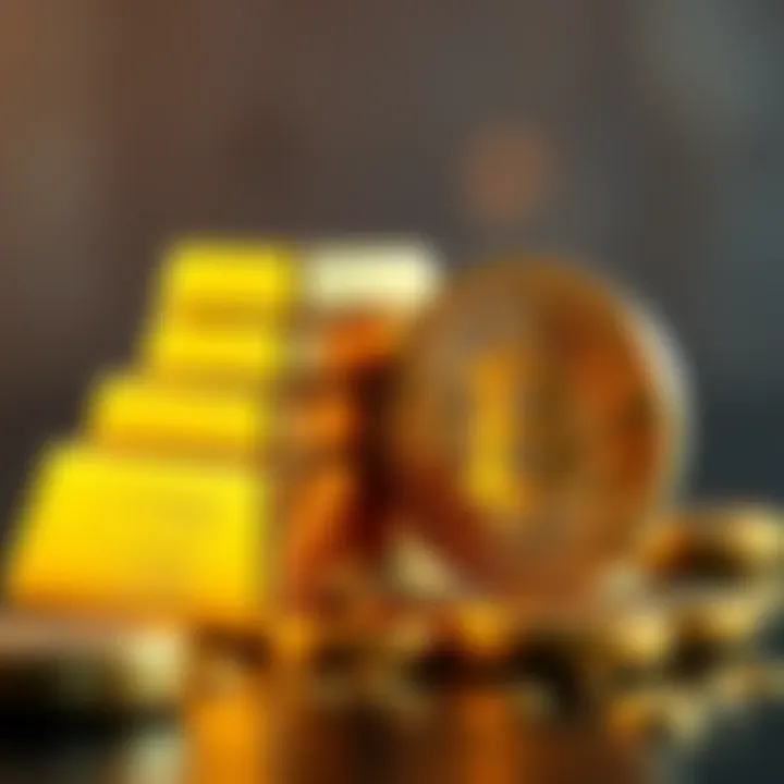 A stack of gold bars next to a Bitcoin coin, representing investment choices in 2026.