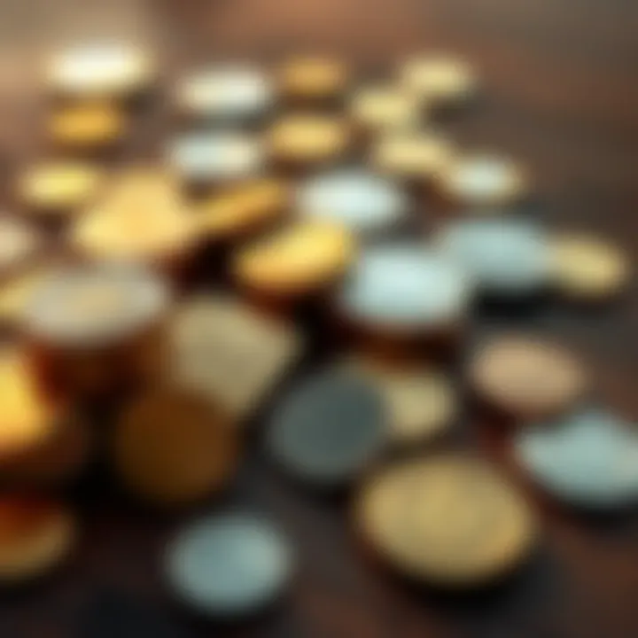 A close-up of gold and silver coins scattered on a wooden table, symbolizing currency and investment
