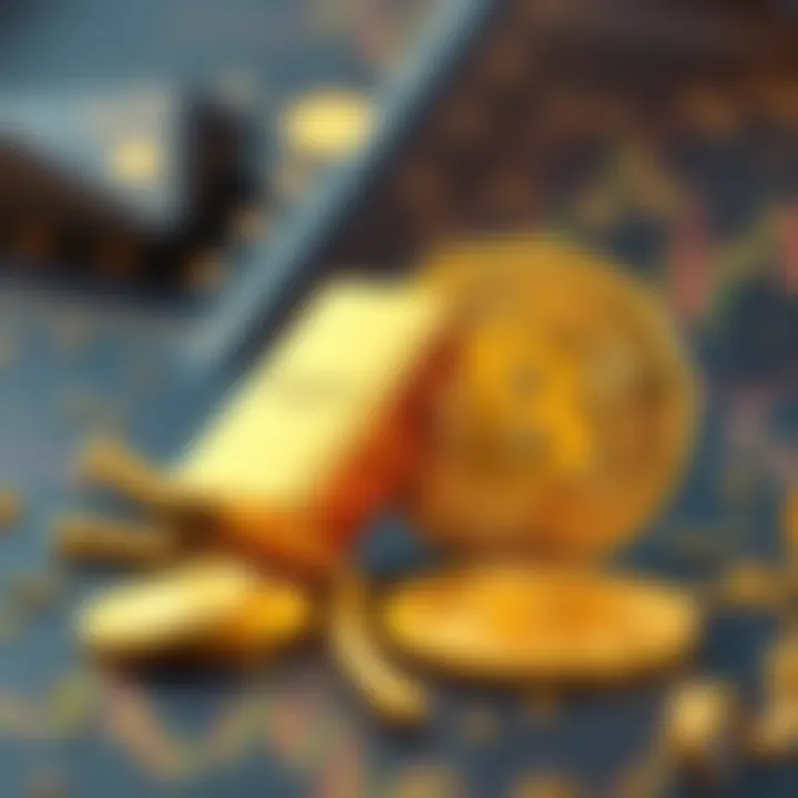 Visual representation of gold bars and Bitcoin symbols indicating a financial shift, with gold on one side and Bitcoin on the other