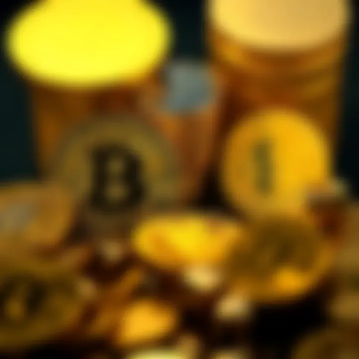 A visual representing the contrast between gold coins and Bitcoin symbols, illustrating people's trust in traditional assets versus newer digital currencies.
