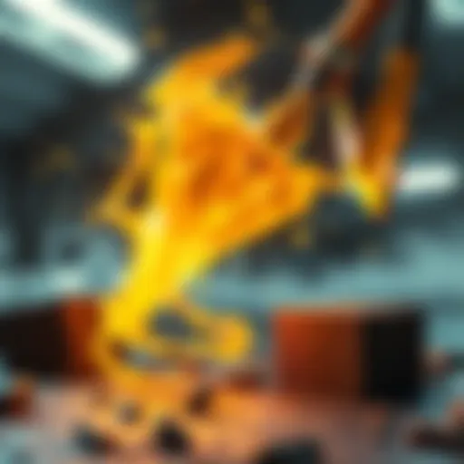 A pickaxe creating a gold splash effect as it hits a block, showcasing the new perk from the nova shop.