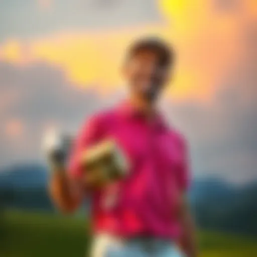 A golfer holds a golf club with a big smile, celebrating their Top 1500 ranking, while a special parcel is in the background, symbolizing their achievement.