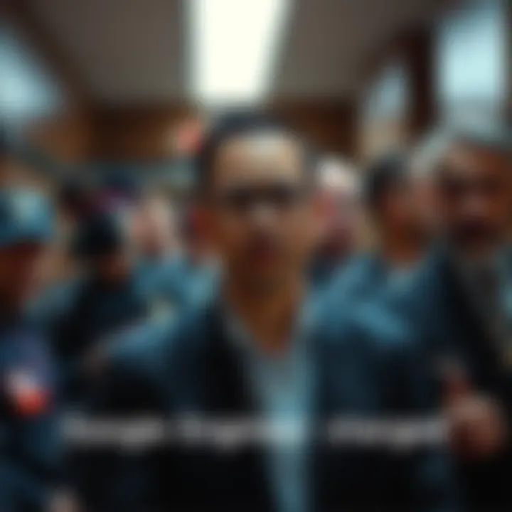 A Google engineer being charged in court for insider trading, with police and legal officials present.