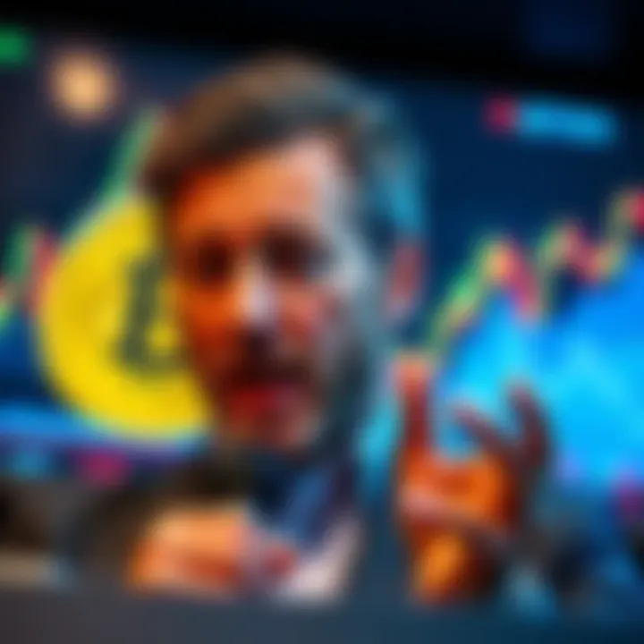 Grant Cardone discussing Bitcoin's future as a currency, with graphs showing market potential in the background