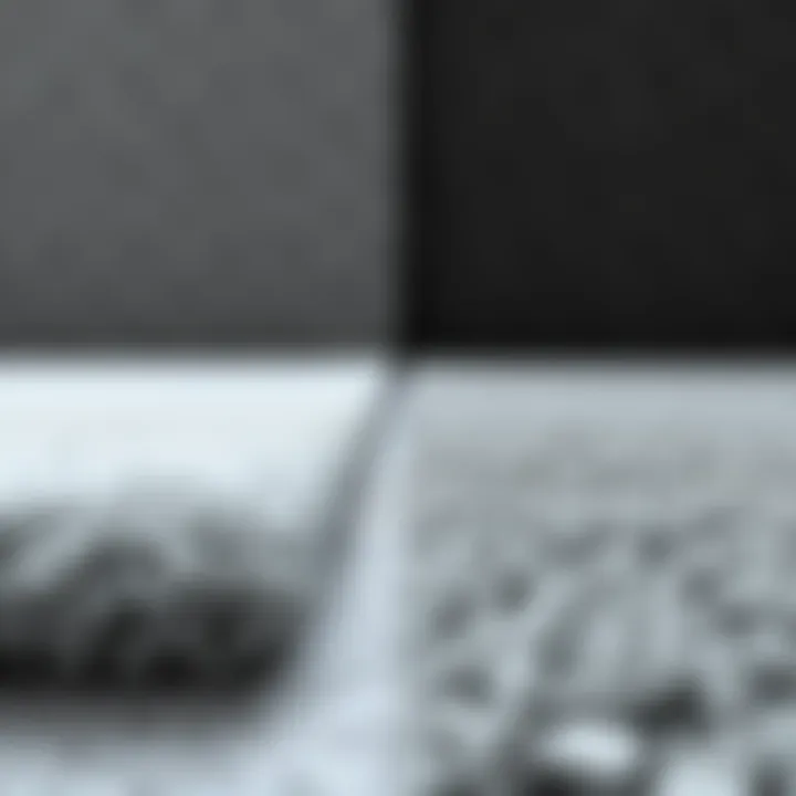 Samples of light gray and dark gray carpets displayed side by side for comparison