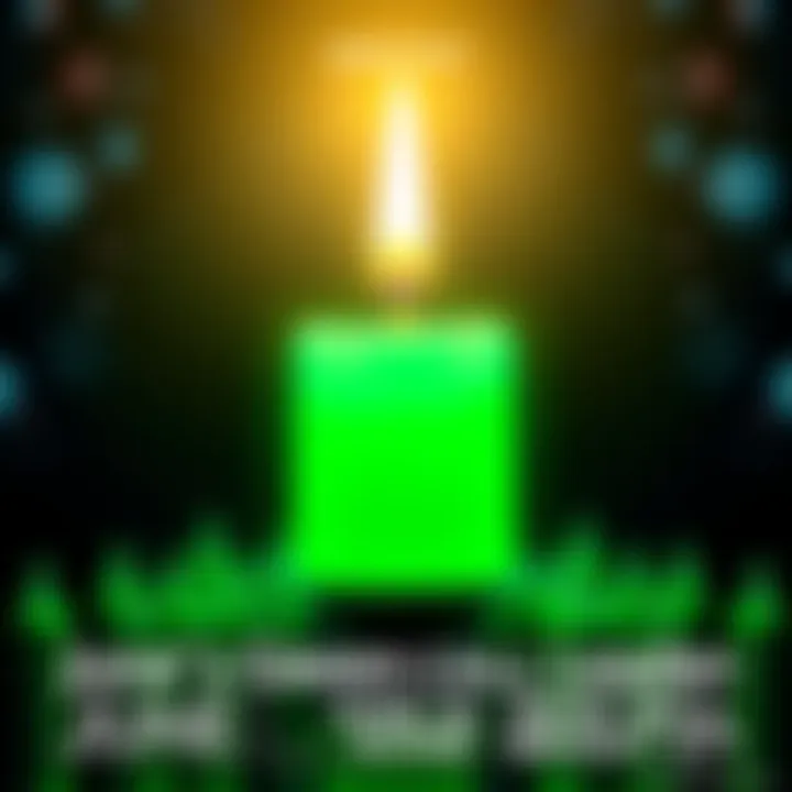 A glowing green candle representing the leader in June, surrounded by smaller candles, symbolizing competition