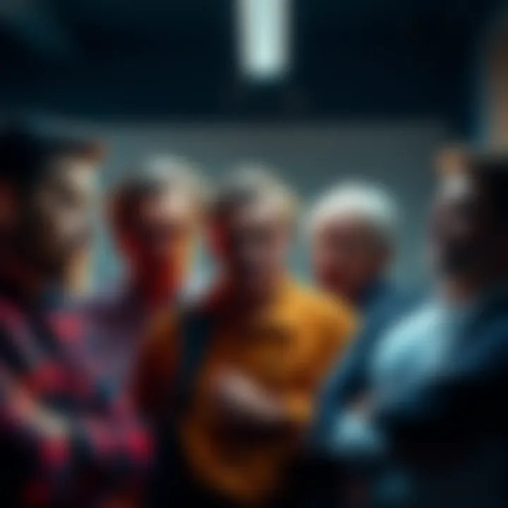 A worried group of individuals discussing potential jail time and bankruptcy in a tense setting