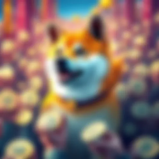 A visual representation of a vibrant Shiba Inu dog surrounded by many people holding SHIB tokens, symbolizing the rise in holder count and community engagement.