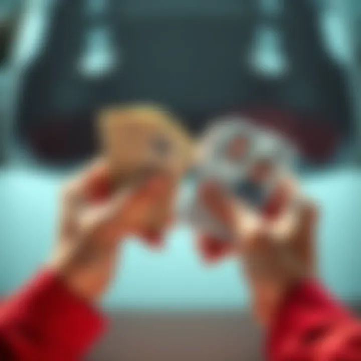 A person holding cash while looking at their identification cards, symbolizing the connection between personal identity and financial ownership
