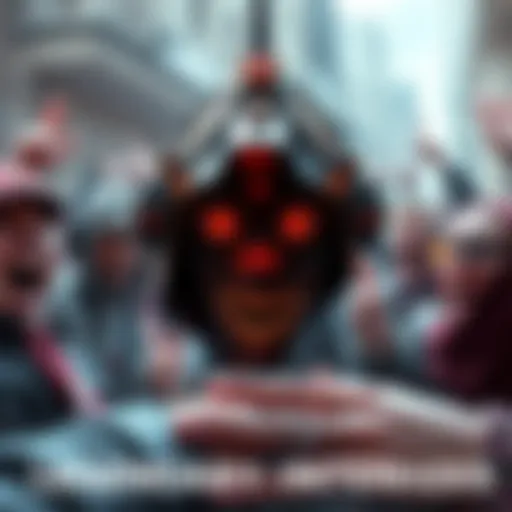 A close-up of the Hanged Man Legendary Hunter showcasing its unique features and detailed design, surrounded by excited fans expressing their desire to purchase it.