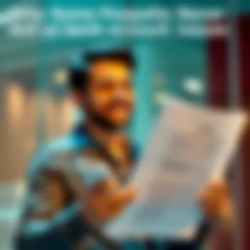 A person smiling while reviewing bank documents, representing a hassle-free banking experience.