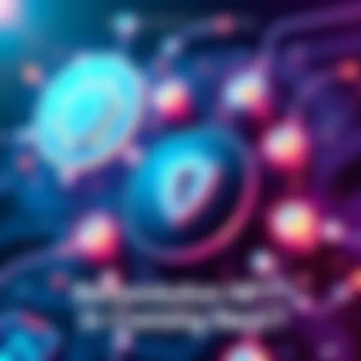 An illustration of digital assets representing NFTs, showcasing security and innovation, with a futuristic look and glowing elements.