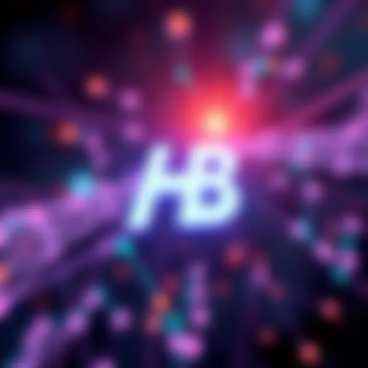 A close-up of Hedera's logo with a scientific background representing quantum physics.
