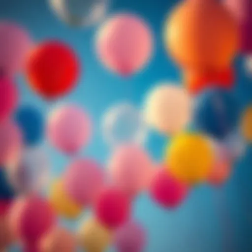 Colorful balloons floating in the air, filled with helium gas, showcasing the differences in purity levels, some clear and others slightly cloudy to suggest mixed gas