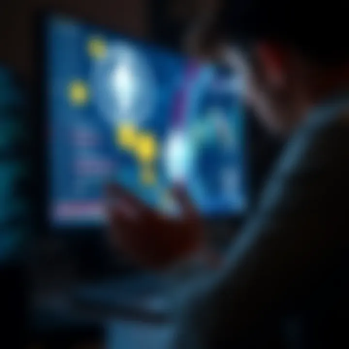 Help for Compromised Ethereum Wallet Person seeking assistance for a compromised Ethereum wallet, featuring digital currency symbols and a computer screen with blockchain visuals.