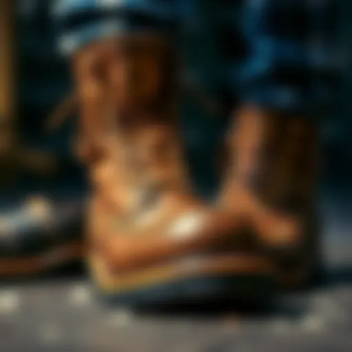A close-up of Herman Oak Dome Pro boots showcasing their steel toes, natural edges, and brass details, highlighting craftsmanship in design.