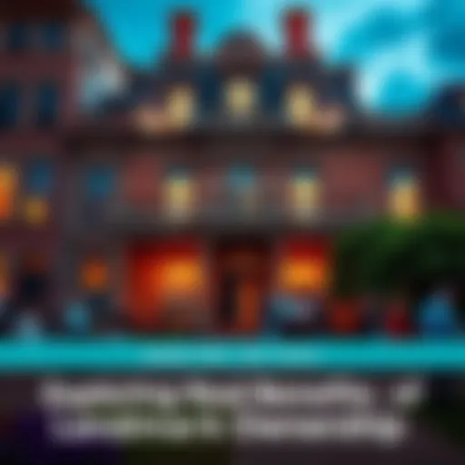 A historic building with people engaging in conversation outside, showcasing the community aspect of landmark ownership.