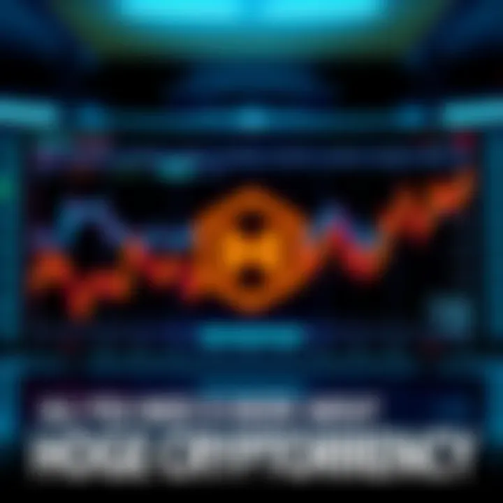 A digital display showing HOGE cryptocurrency's logo with graphs indicating market trends and growth