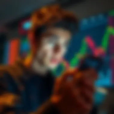 Holding Alt Coins in a Bear Market A person looking worried while checking their alt coin portfolio on a smartphone, with a chart showing a downward trend in the background.