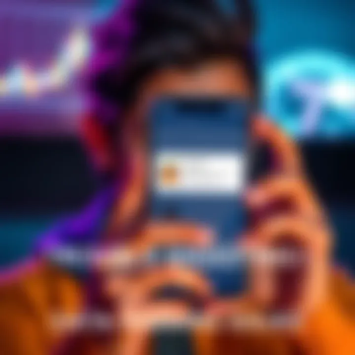 A person looking at a smartphone displaying the Honeygain app with a frustrated expression, showing a message about data sharing issues.