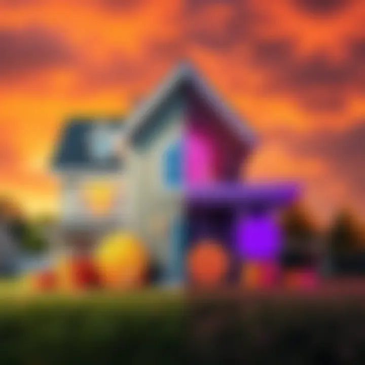 A visual comparison of a house on one side and digital coins representing shitcoins on the other, highlighting contrasting asset values in 2025.