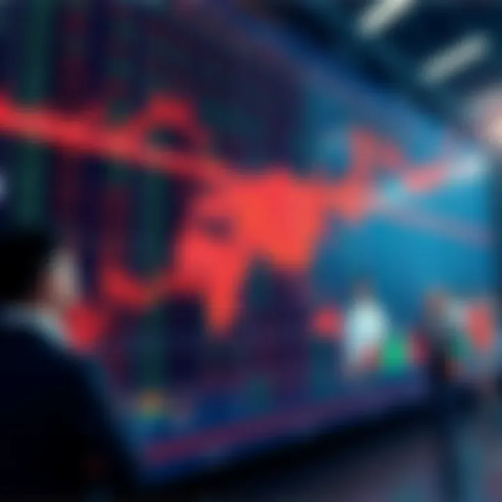 Illustration showing people represented as stocks on a digital board, with fluctuating prices based on news and votes, symbolizing the human stock market idea.