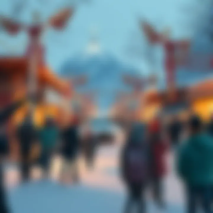 People enjoying winter festivities during the Hunt Snowdown event, with snow decorations and festive activities.
