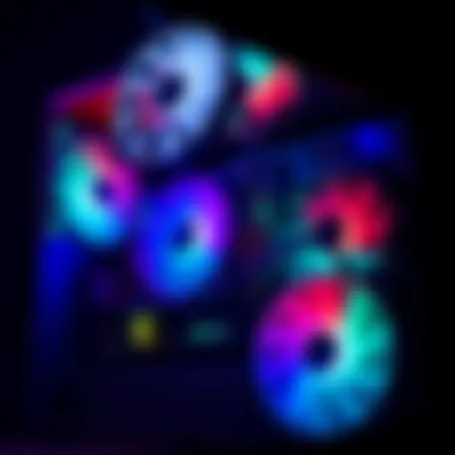 Different fan options for enhancing the Hyte Y60 case, showcasing white and black fans with RGB lighting