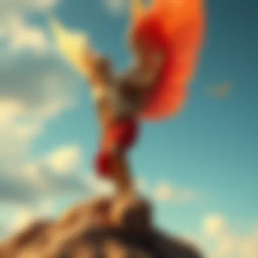 Icarus confidently setting off on his journey, expressing a feeling of indestructibility.