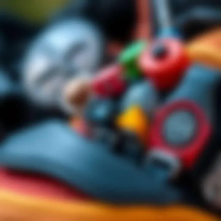 A close-up view of various icons on outdoor gear, showcasing their meanings and functions.