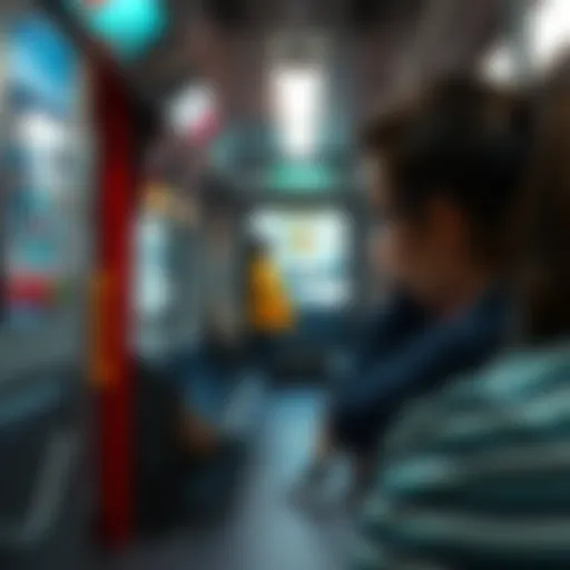 A commuter looking at an inappropriate advertisement inside a bus, showing visible frustration