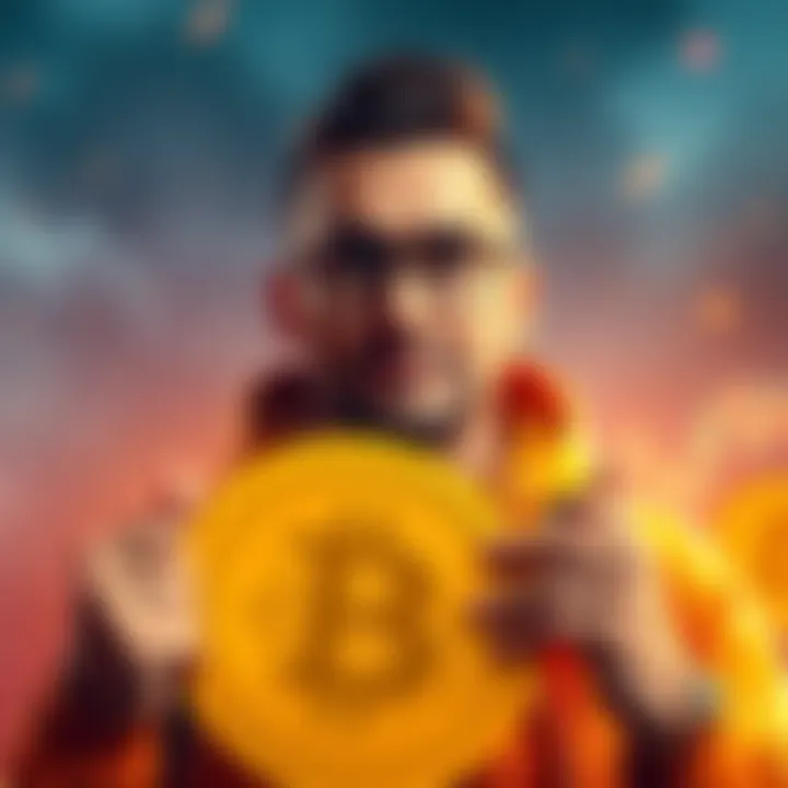 A social media influencer holding a Bitcoin sign with a concerned expression, warning people about market trends.