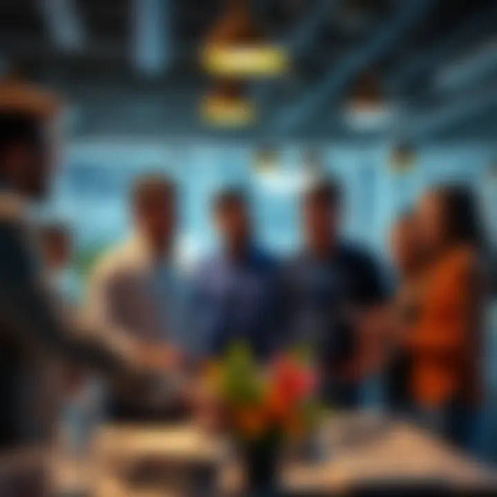 A group of diverse tech professionals discussing a new innovative solution in a modern workspace, showing enthusiasm and collaboration.