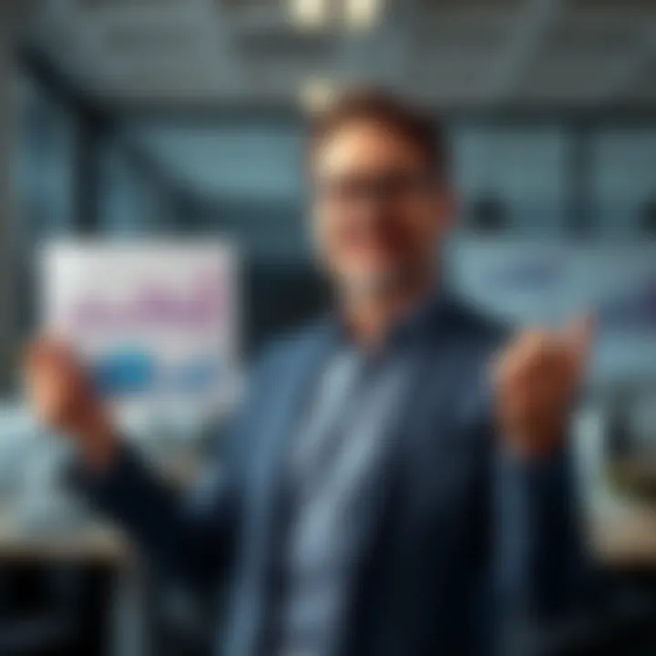 A person confidently presenting financial graphs and charts in a bright office setting, symbolizing wealth creation and innovative financial strategies.