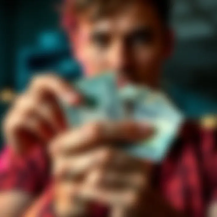A person holding cash with a focused expression, representing the demand for quick financial solutions in Australia.