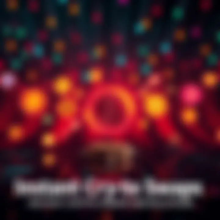 A visual representation of Cradwin's protocol showing instant crypto asset exchange, featuring icons of various cryptocurrencies and arrows indicating seamless transactions.