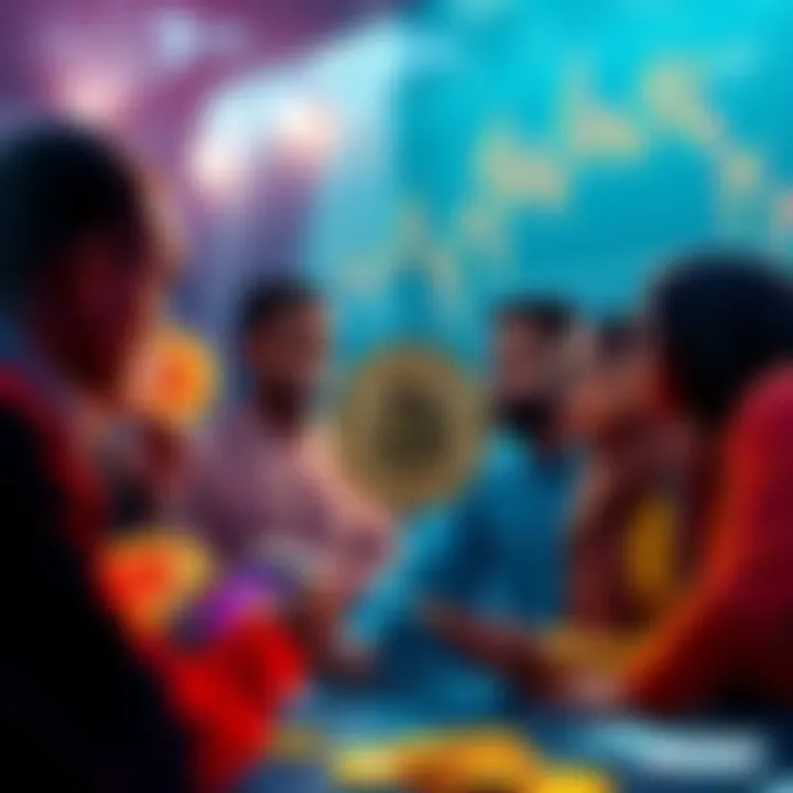 A group of diverse people discussing Bitcoin ownership while looking at charts and graphs, symbolizing institutional control over Bitcoin.