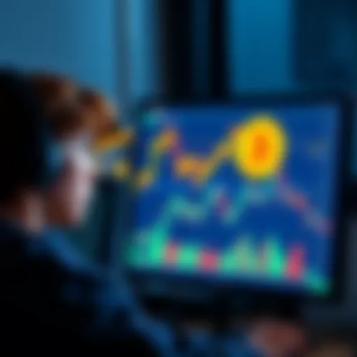 A young intern surprised by a Bitcoin price chart on their computer screen, expressing curiosity about investing in cryptocurrency.