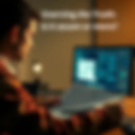 A person examining documents and a computer screen to uncover information about a potential scam.