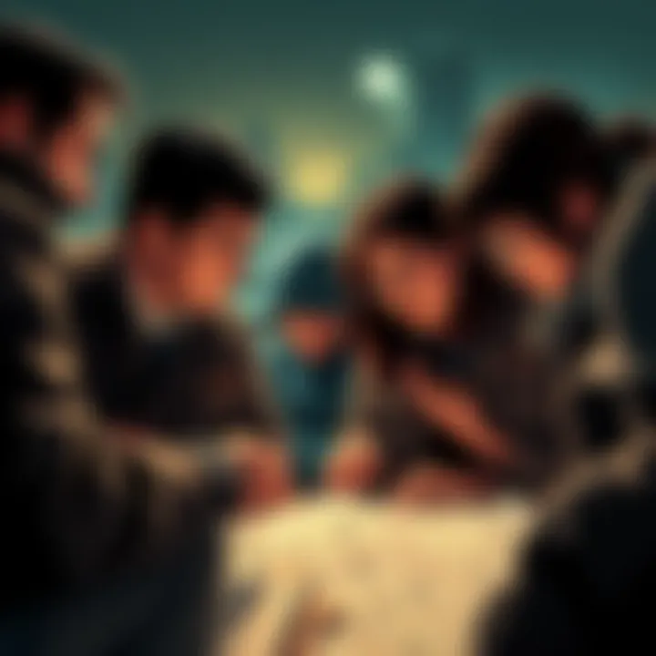 A group of investigators looking at a map and discussing the search for the fugitive known as the Cryptoqueen, with concerned expressions on their faces.