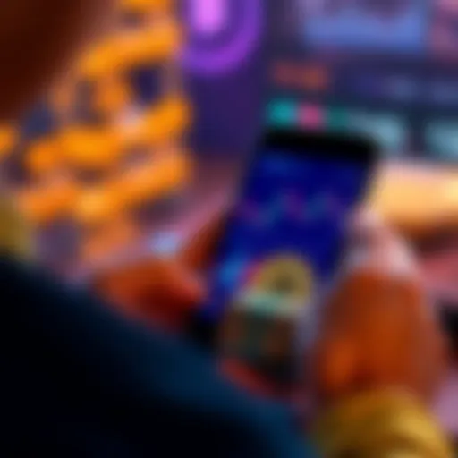 A person holding a smartphone displaying Bitcoin price charts, with a small stack of cash next to it, symbolizing a $140 investment strategy.