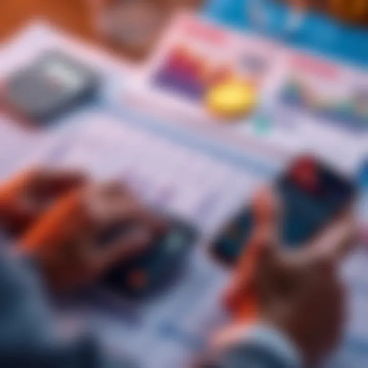 A person reviewing financial documents with a calculator and a smartphone showing cryptocurrency values, symbolizing investment decisions for retirement.