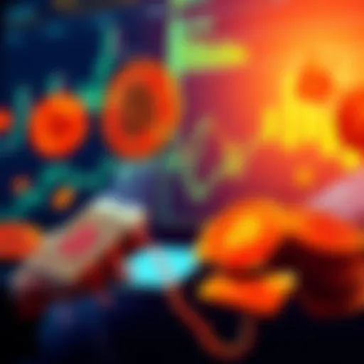 A graphic showing a person calculating their monthly income and investment in Bitcoin, with charts and Bitcoin symbols around.